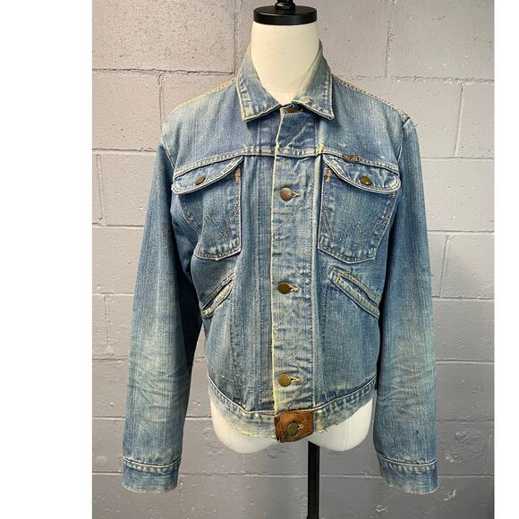 Vtg 1970s Wrangler Beaded Native American Med Wash Denim Jacket Honest Wear - Picture 4 of 16